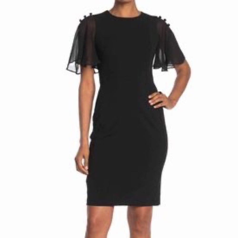 CALVIN KLEIN Black petite Lace Overlay Sheath